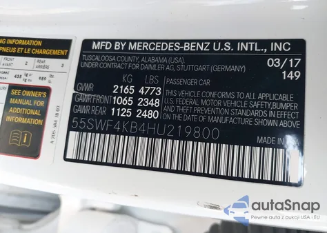 2017 Mercedes-Benz C 300 4Matic from USA, damaged, VIN 55SWF4KB4HU219800